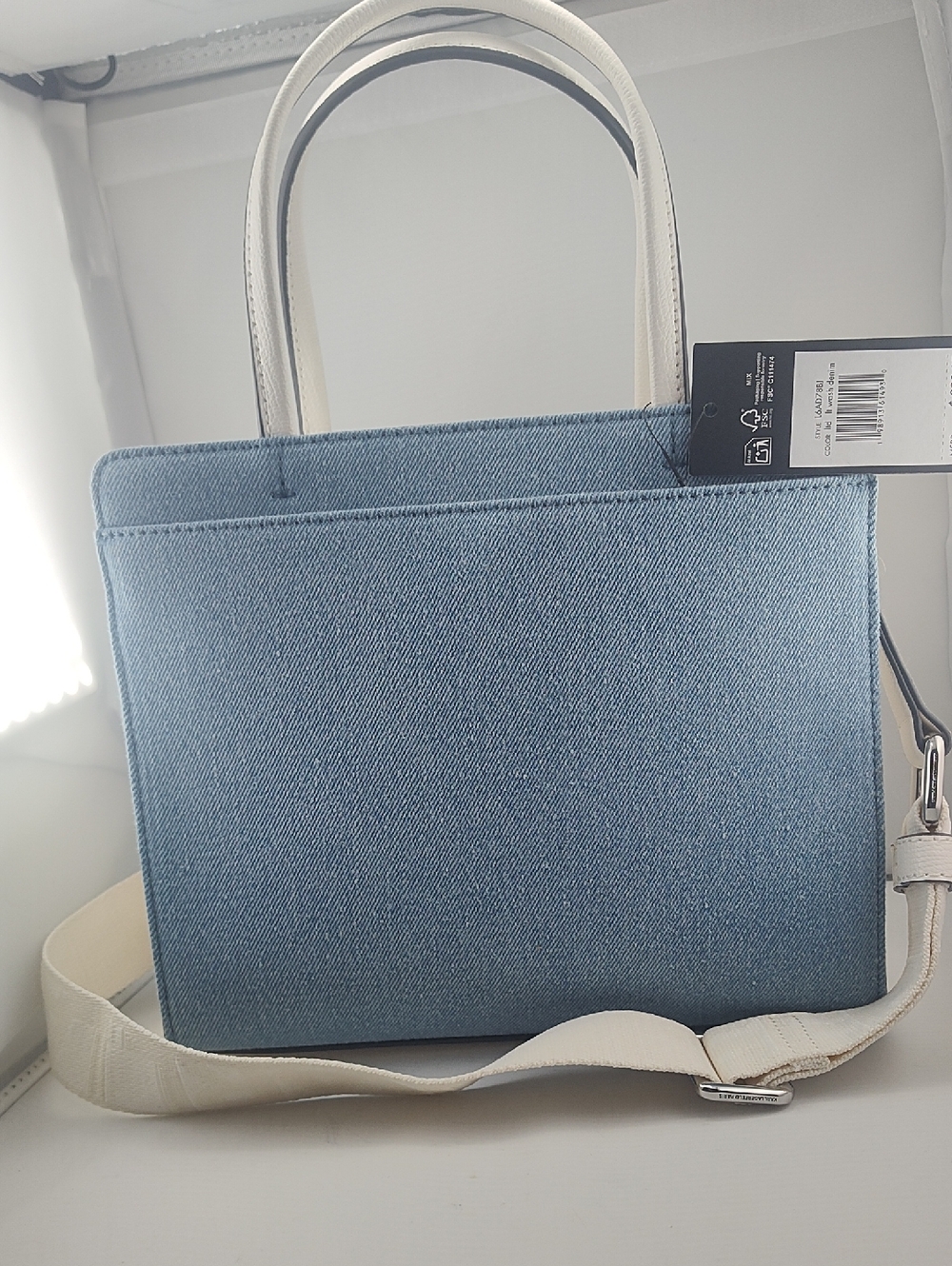 Karl Lagerfeld Denim and Leather tote bag Pearl Embellished Light Blue NWT $228 - Picture 5 of 15